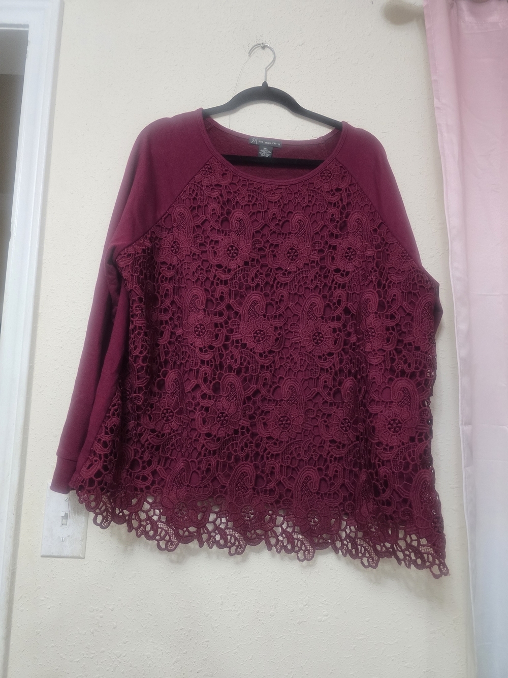 Adrianna Papell Burgundy Lace Front Pullover Sweatshirt - Picture 4 of 5